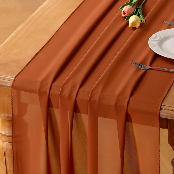 TerracottaChiffon Table Runner Summer Boho Wedding Birthday Party Decor | 10ft by Socomi