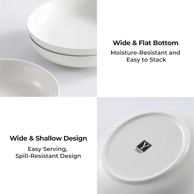 YHY Pasta Bowls Set of 4, 22 oz Ceramic Salad Plates, 7.8 Inch Wide Shallow - Image 5