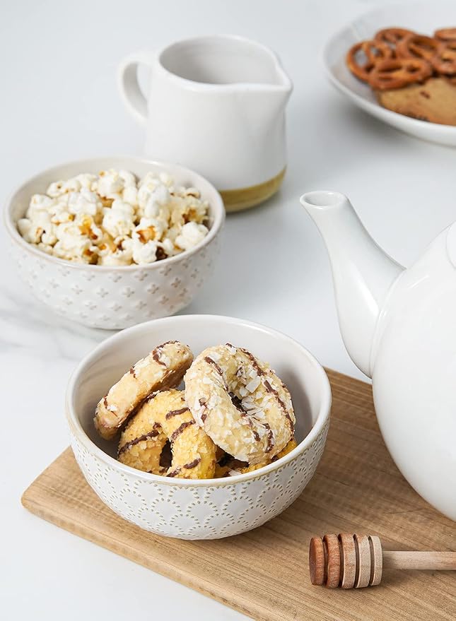LE TAUCI Small Bowls 12 OZ, Ice Cream Bowl, Ceramic Embossment Stoneware Bowl - Image 6