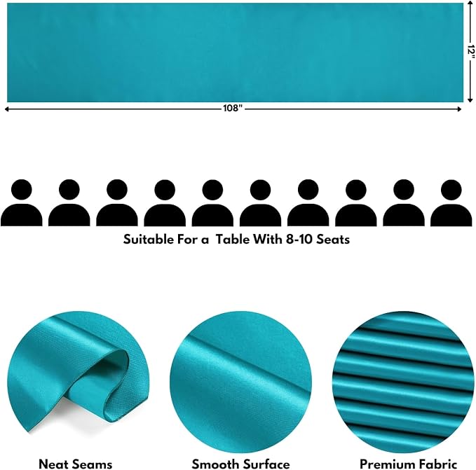 Teal Blue Satin Table Runner, 12x108 Inches, 12 Pack | Premium Satin, Smooth - Image 2