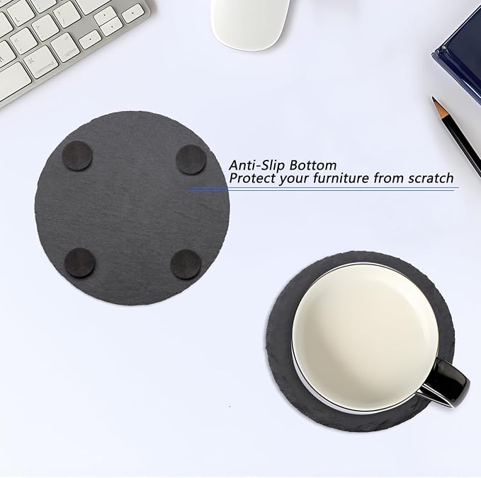 VIBRATITE 24 Pack 4 Inch Round Black Slate Drink Coasters | Laser Engraving - Image 3