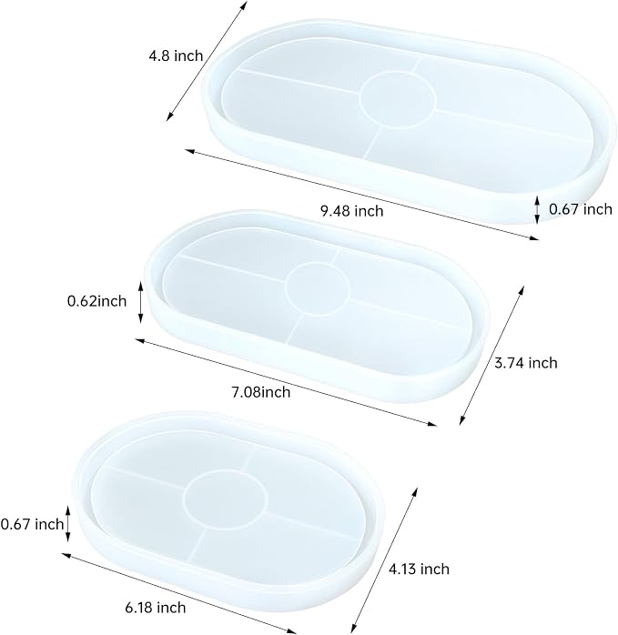 3 Pcs Oval Resin Tray Molds, DIY Thickened Coaster Molds, Epoxy Resin Mold | - Image 2
