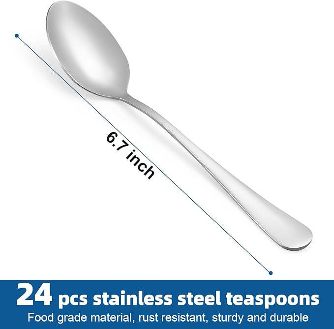 24 Pcs Teaspoons Set, Food-Grade Stainless Steel Spoons Silverware, Cutlery Tea - Image 2