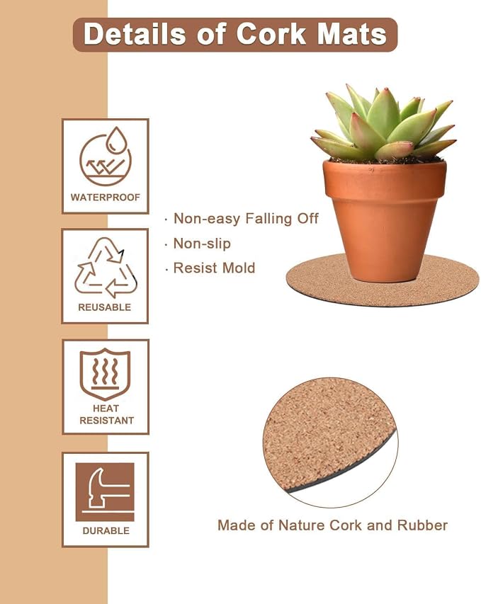 Cork Plant Coasters, 12 Pack Plant Mats in 4/6/8 Inch - Image 3