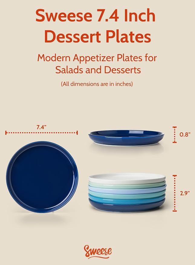 Sweese Porcelain Dessert Plates 7.4 Inch - Image 2