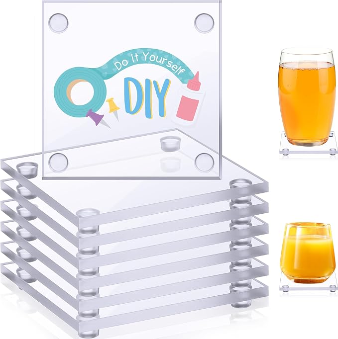 Set of 12 Clear DIY Glass Drink Coaster 3.5 Inch Crystal Coasters Decorative by Suttmin