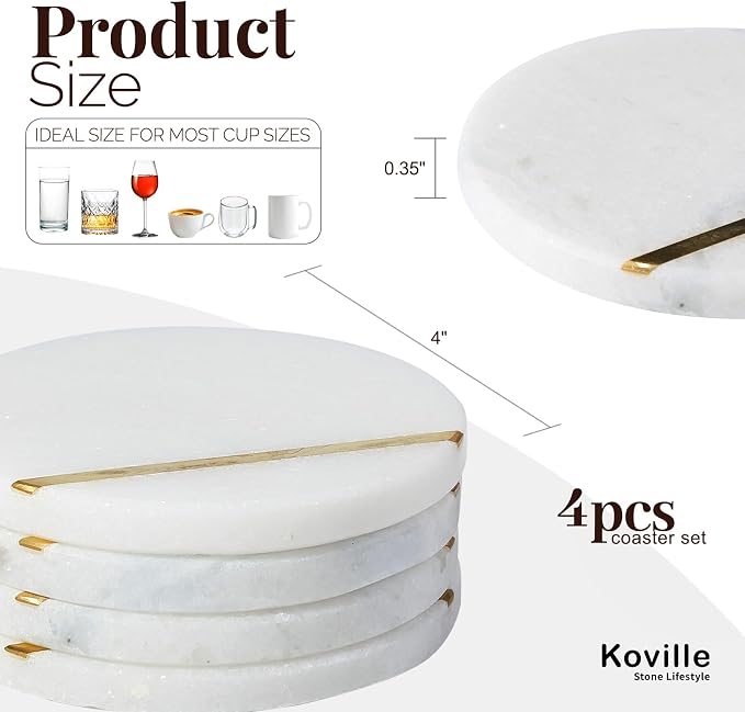 Marble Coaster Set of 4, Round Coasters, Heat Resistant, Gift Choice - Image 2