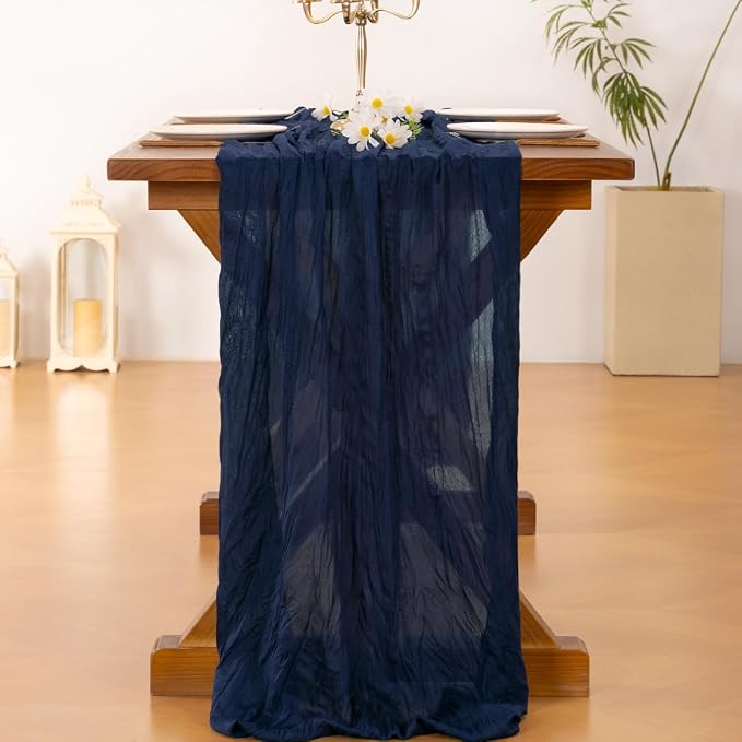 Cheesecloth Table Runner Summer Boho Wedding Birthday Party Home Decor | Navy - Image 4