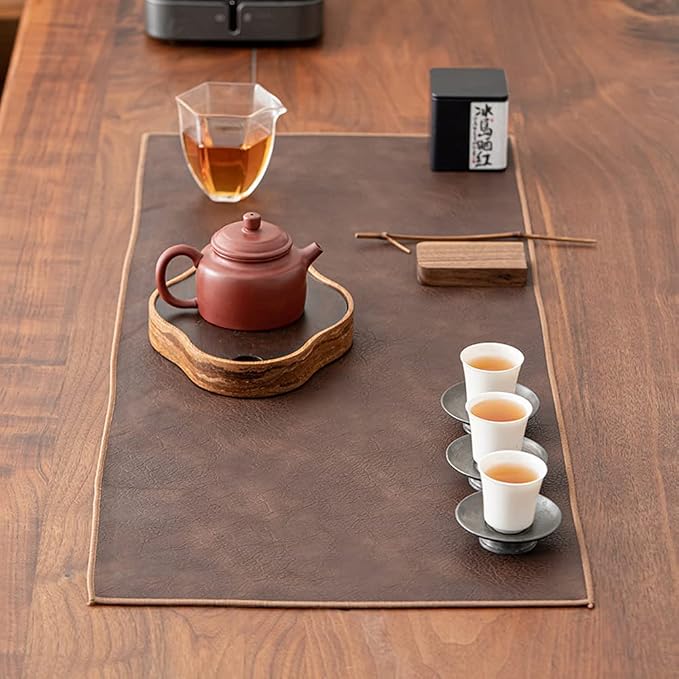 Waterproof PU Leather Table Runner, 13×31.5 Inch Vintage Coffee/Tea Mats by COMFEELING