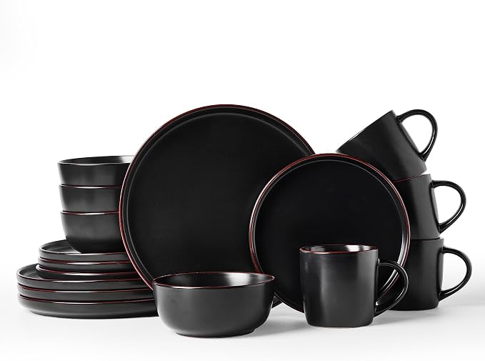 Famiware Mercury 16-Piece Stoneware Plates and Bowls, Matte Black | Dinnerware by Famiware