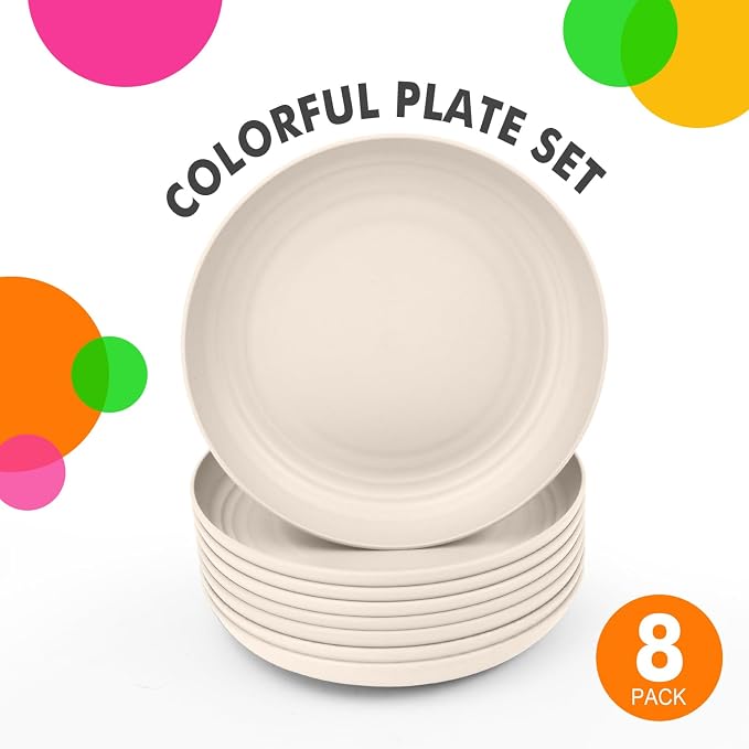 Wheat Straw Plates 8 PCS Unbreakable Dinner Plates - Image 4