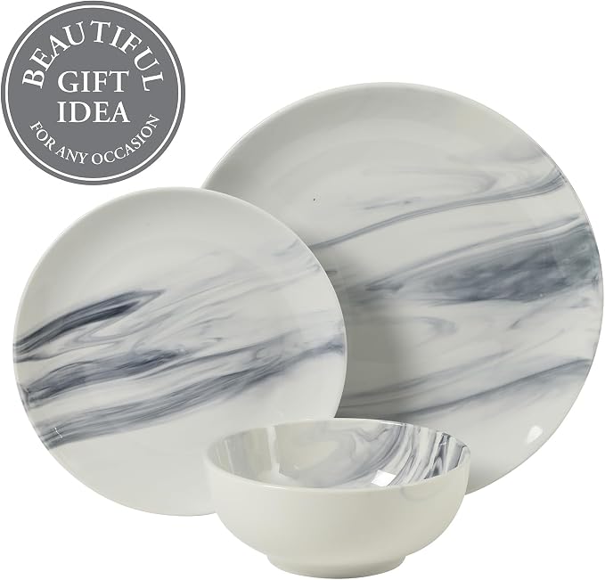 Gibson Home Cloudlight 12 Piece Plates and Bowls Dishes Blue and White - Image 4