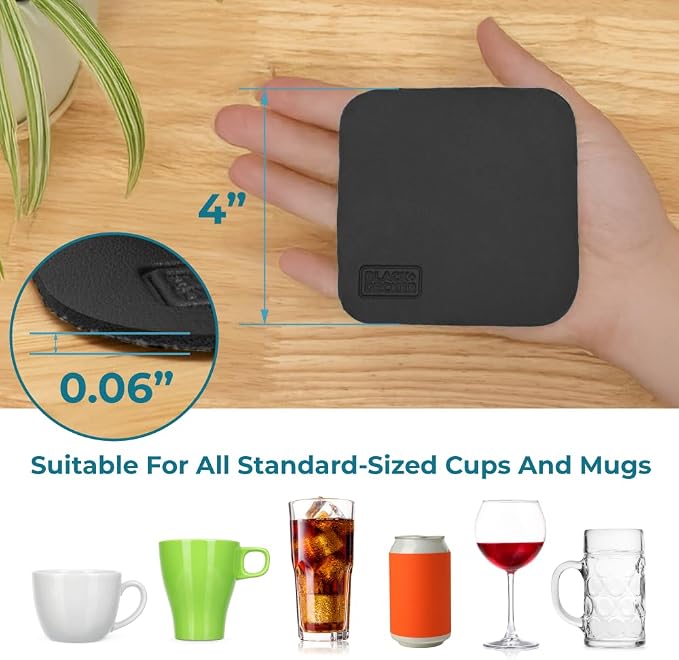 BLACK+DECKER Square Coasters Set of 4, Water-Resistant, | Coasters - Image 2