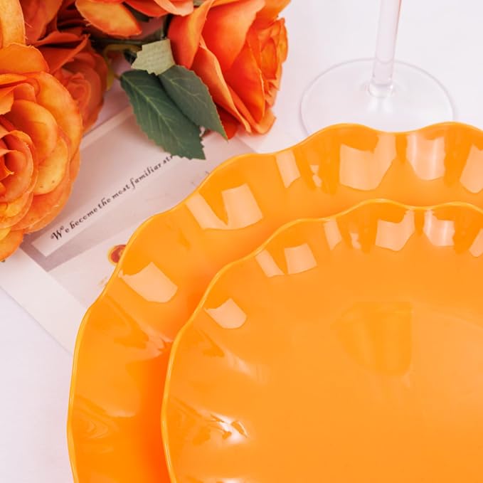 LIYH 24Pcs Orange Plastic Plates Reusable, Dinner And Salad Set - Image 3