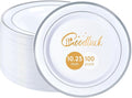 100Pcs Silver Rim Plastic Dinner Plates, 10.25 Inch | Heavy Duty Disposable by GoodLuck