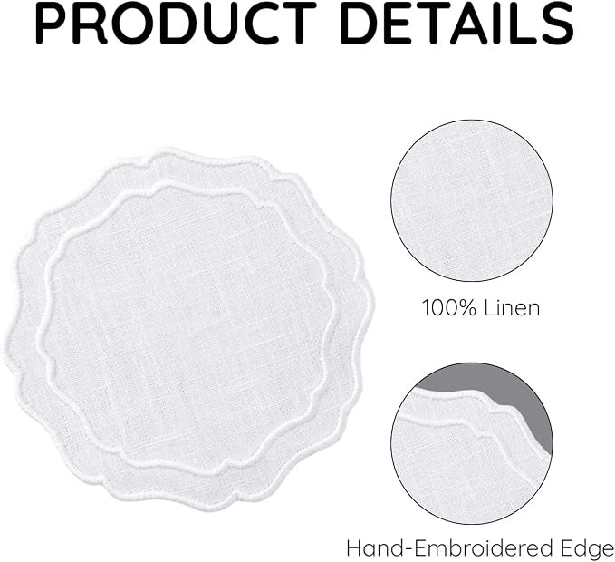 Drink Coasters Set of 6, 6x6 inch, Absorbent Linen Drink Mats - Image 4