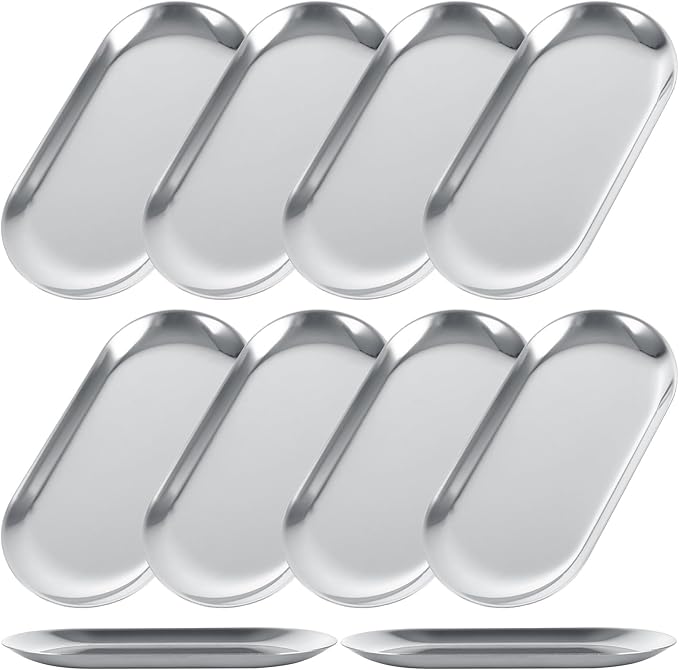 10PCS Stainless Steel Serving Tray Set Silver Platters by AKOLAFE