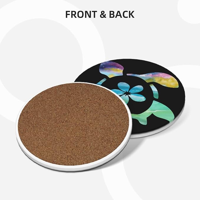 Sea Turtle Coasters Set of 4, Absorbent Ceramic Drink Coasters Cup Mat - Image 2