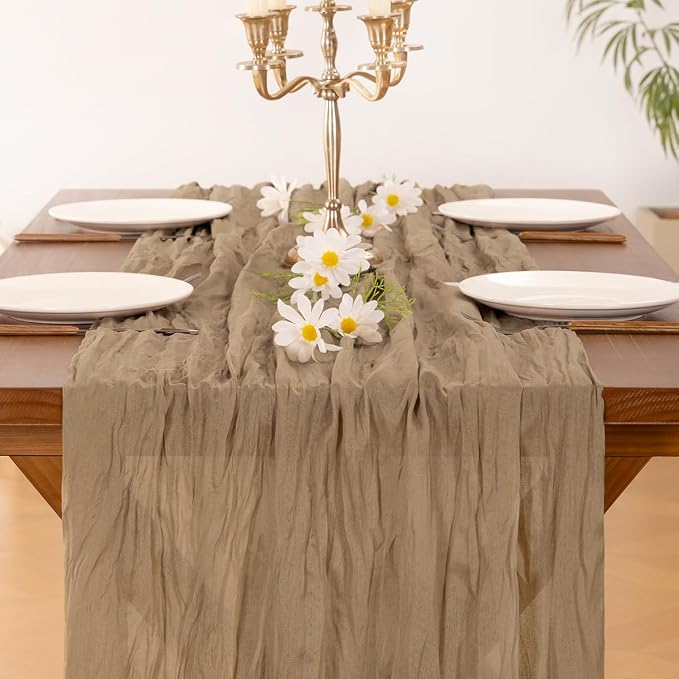 Cheesecloth Table Runner Summer Boho Wedding Birthday Party Home Decor | Nude - Image 3