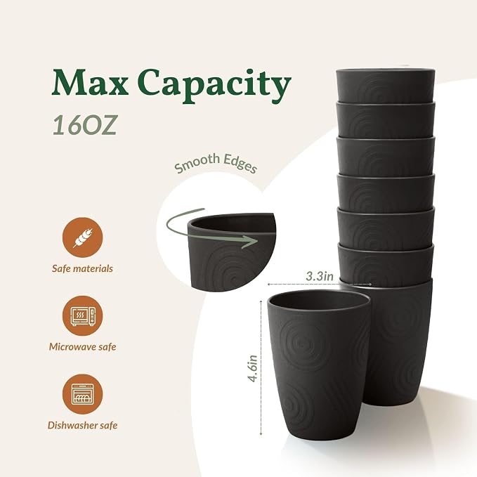 Homienly Drinking Cup Water Tumbler Wheat Straw Cup Set of 8 | Plastic Cups - Image 3