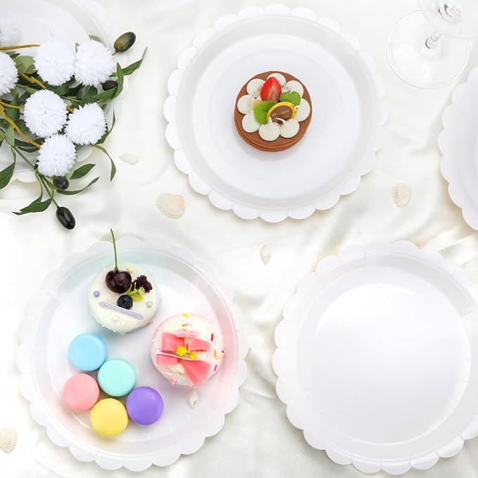 52 Pcs White Paper Plates 7 Inch Scalloped Dessert Plates - Image 4