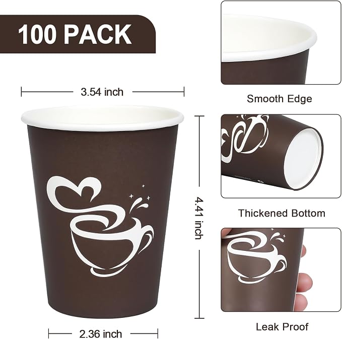 Clawsoff 100 Count 12 oz Coffee Cups Disposable Paper Hot Coffee Cups Brown | - Image 2