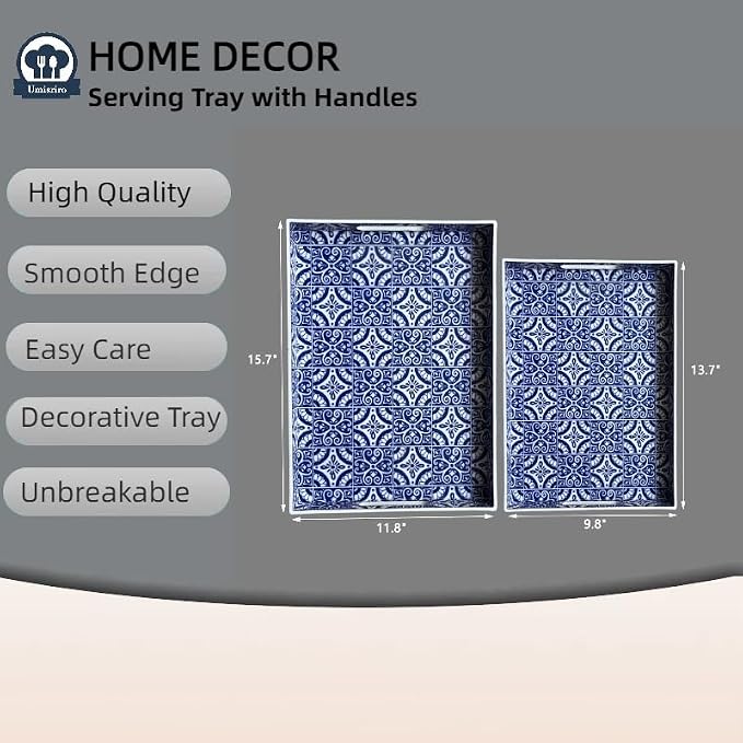 2 Pack Serving Tray with Handles, Rectangular Decorative Trays - Image 3