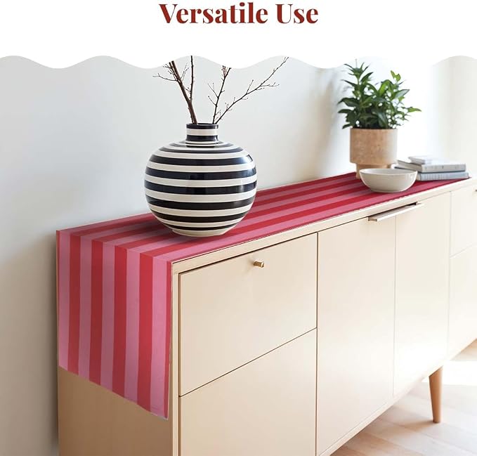 Folkulture Table Runner 108 inches Long | Vertical Striped Pink & Red Cute - Image 2
