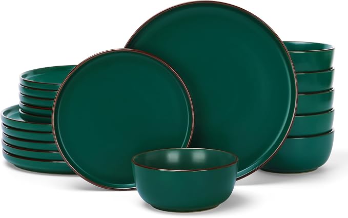 Famiware Mercury 18-Piece Stoneware Dinnerware Set, Dark Green | Plates and by Famiware