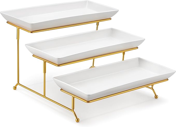 MALACASA 3 Tier Serving Trays for Party, 14 Inch Porcelain White Trays for by MALACASA