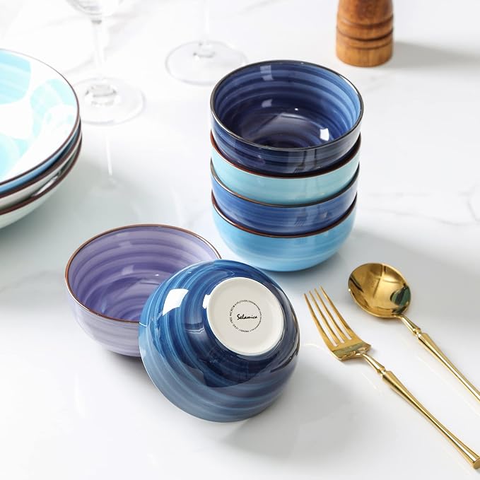 Selamica Ceramic Mini Bowls, 4 OZ Dipping Bowls, 3.5 Inch Gradient Blue Set of 6 - Image 4