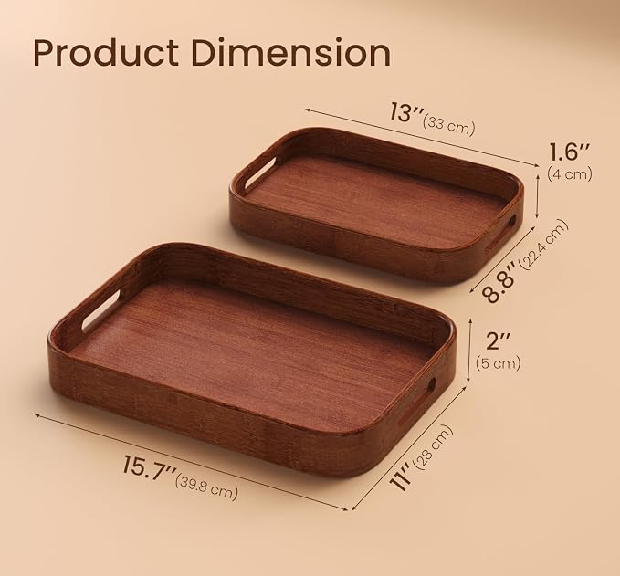 Bamboo Set of 2 Rounded Corners Serving Trays - Image 2