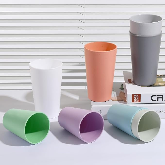 HEYCOME Set of 12 Wheat Straw Cups, Reusable Plastic Cups Sets, Water Glasses - Image 5