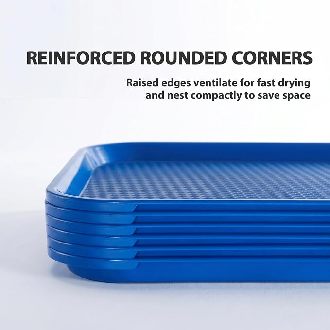 6 Pack Blue Lunch Trays, 12x16 Inch Plastic Serving Tray | Blue Cafeteria Tray - Image 5