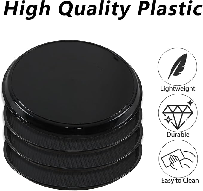 4 Pack 13.58 Inch Round Non-Slip Tray, Restaurant Serving Tray | Black - Image 3