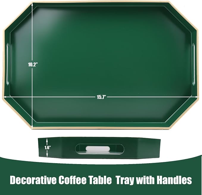 Green Decorative Tray with Handles, Versatile Serving Tray - Image 3