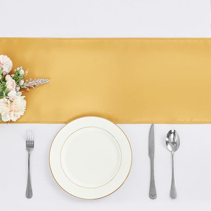 4-Pack Gold Satin Table Runner 12 x 108 Inch Long Fuchsia Bright and Smooth - Image 2
