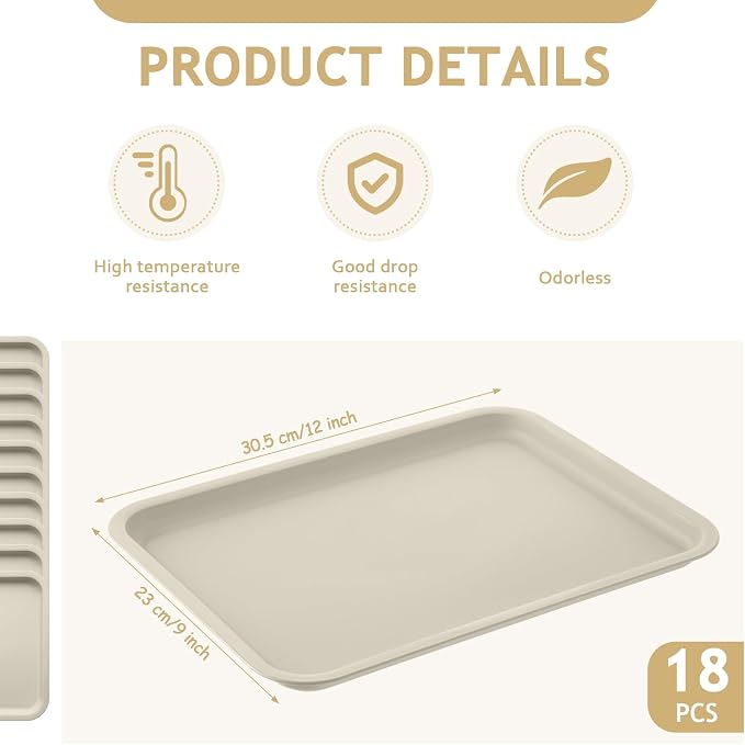 Gerrii 18 Pcs Plastic Fast Food Trays Bulk Restaurant Serving Cafeteria Tray - Image 2