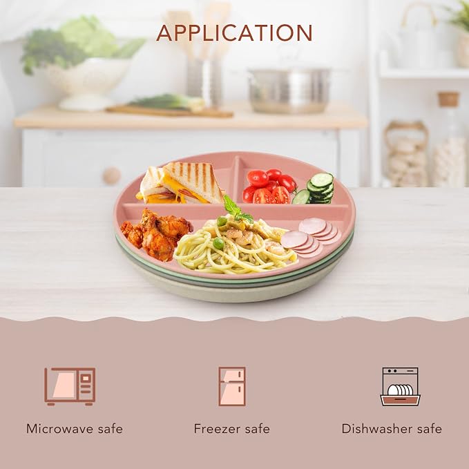 10 Inch 4PCS Unbreakable Portion Control Plates, Divided Plates - Image 3