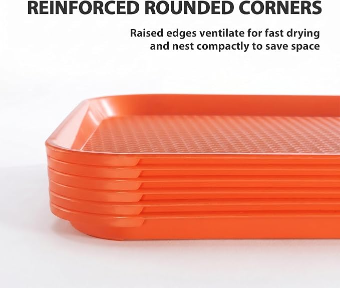 Fast Food Trays Bulk 6 Pack, 12 x 16 Inch Orange Plastic Lunch Tray, NSF - Image 5