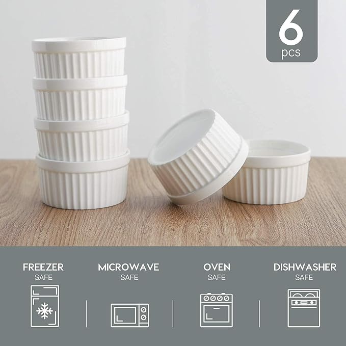 Samsle 6 oz Ramekins Set of 6, Porcelain Ramekins Dishes - Image 3