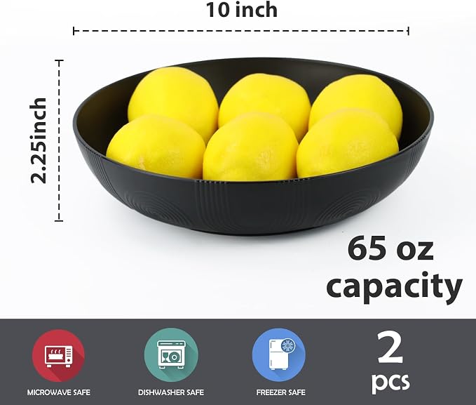 Wheat Straw Salad Bowls, 65oz Unbreakable Wide and Shallow Dinner Bowls Set of 2 - Image 2