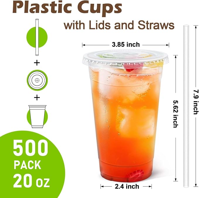 Clawsoff 500 Pack 20 oz Disposable Clear Plastic Cups - Image 2