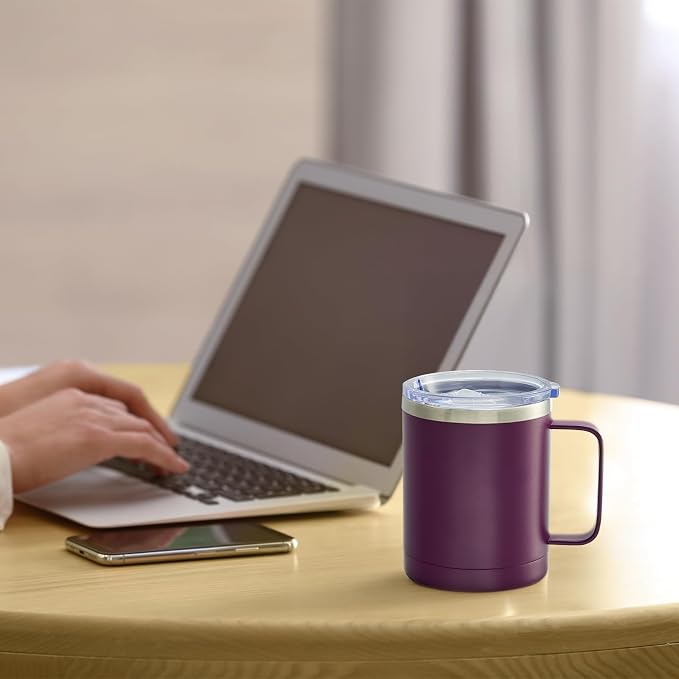 MEWAY 12oz Coffee Mug With Handle and Sliding Lid, Stainless Steel Travel - Image 6