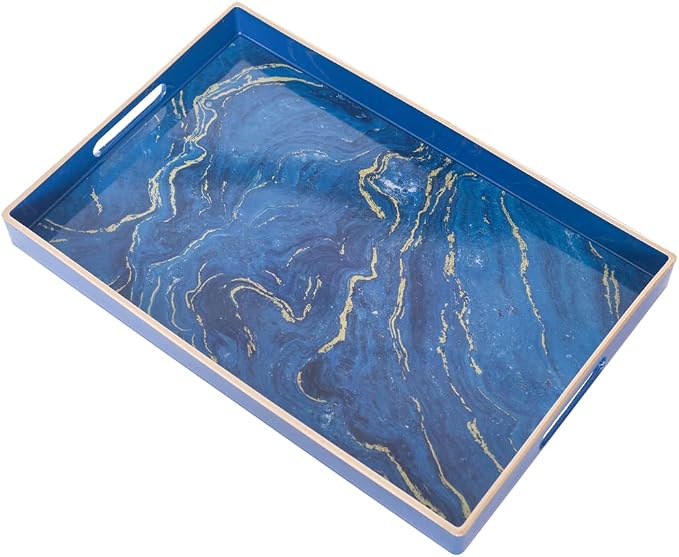 Blue Decorative Tray, Plastic Rectangle Serving Tray by MAONAME