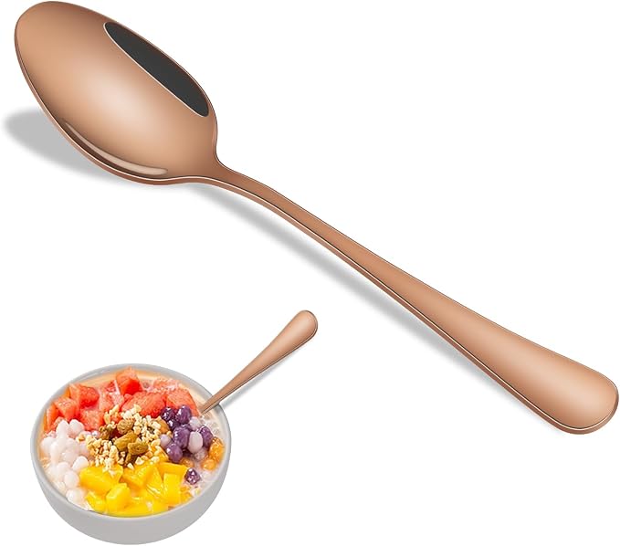 7.3 Inch Dinner Spoons Set of 8, Rose Gold Stainless Steel Silverware Spoons Set by DEHOVKitchen