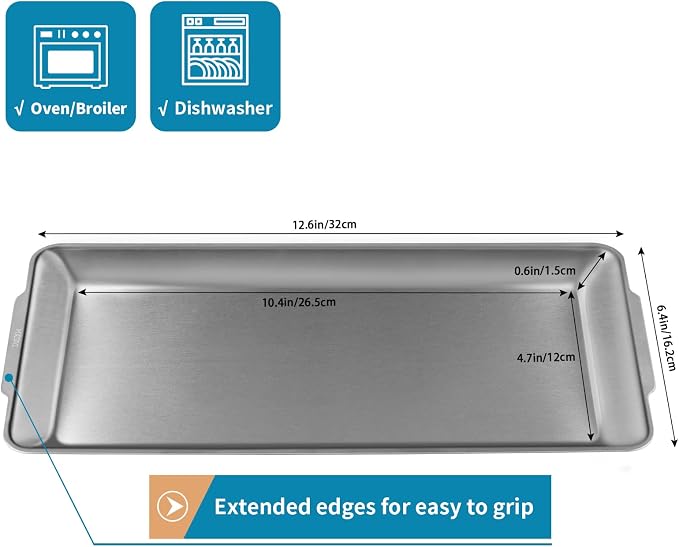 3 Pcs 304 Stainless Steel Serving Platters, 12.6" Rectangle Dinner Plates - Image 3