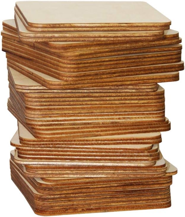 MONKEY SUN 48 Pieces 4 x 4 Inches Unfinished Square Wood Blank Coaster Bulk by HOME