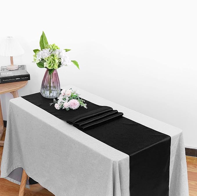 Black Table Runners, 12x108 Inches, 15 Pack | Satin, Silk and Smooth Fabric - Image 3