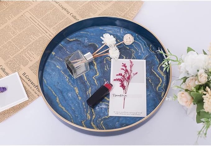 13" Round Decorative Tray, Marbling Plastic Tray - Image 6